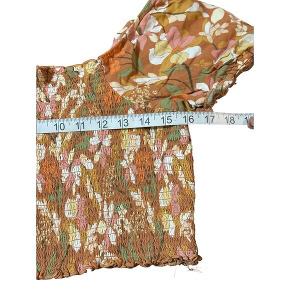 Aerie Peasant Square Neck Smocked Top With Floral Pattern & Puff Sleeves Size L - Picture 5 of 6